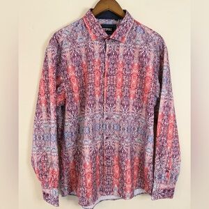 Bespoke flip cuff long sleeve button up shirt boho purple pink SZ XL